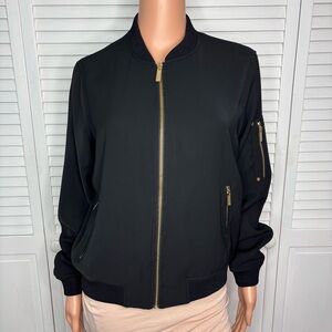 MICHAEL Michael Kors Black & Gold Satin Bomber Jacket Size Small